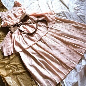 PEACH PINSTRIPED PLEATED VINTAGE SKIRT, 8, W/COORDINATED COTTON TOP, SM-MED